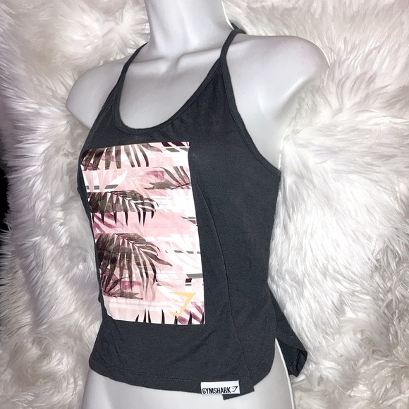 GYMSHARK Gray Palm Leaf Twisted Back Racerback Tank Top S - Picture 2 of 16